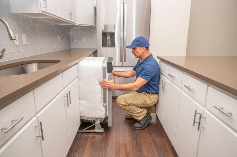 Dishwasher Being Installed By Professional