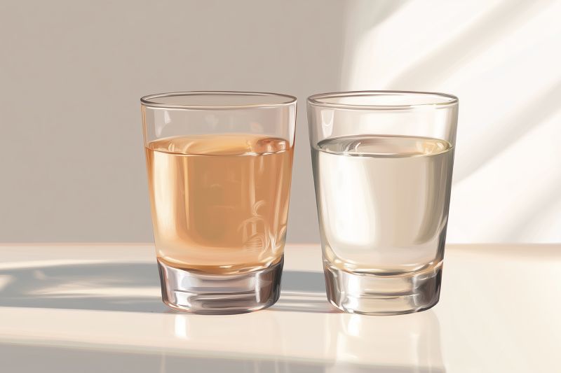 Red Tint Water Next To Clear Water Glass