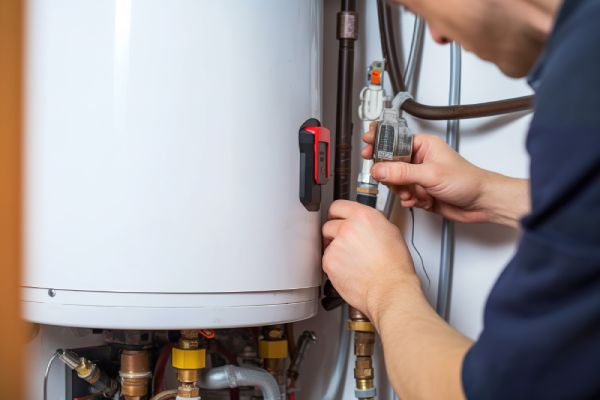Residential Plumber Fixing A Water Heater