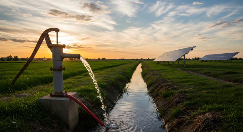 Solar Powered Well Pump At Dusk