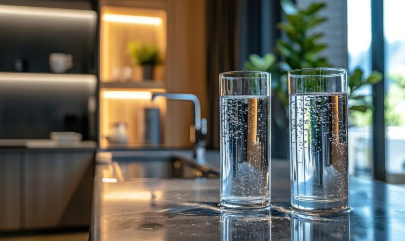 Water Glasses Filled With Water From A UV Water Filtration System
