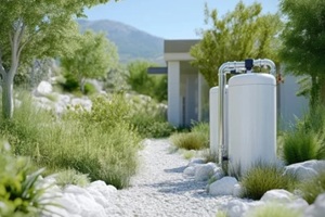 outdoor water tanks nestled in a lush garen setting