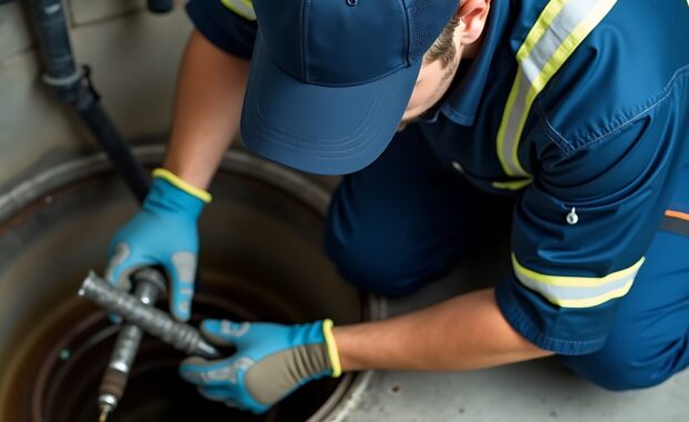 septic tank inspection professional service manhole maintenance worker sewer system repair and cleaning services