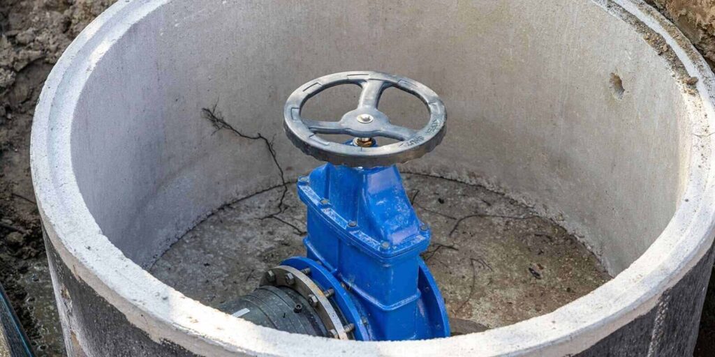 valve or valve in a valve concrete well of an underground sewer