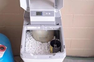 water softener with lid open