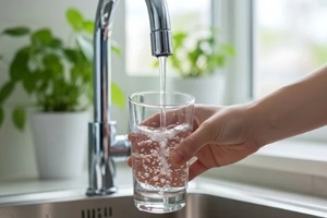 pouring fresh water from faucet