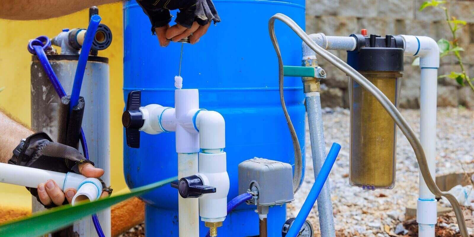assembly of connection service for water well to house water system by plumber