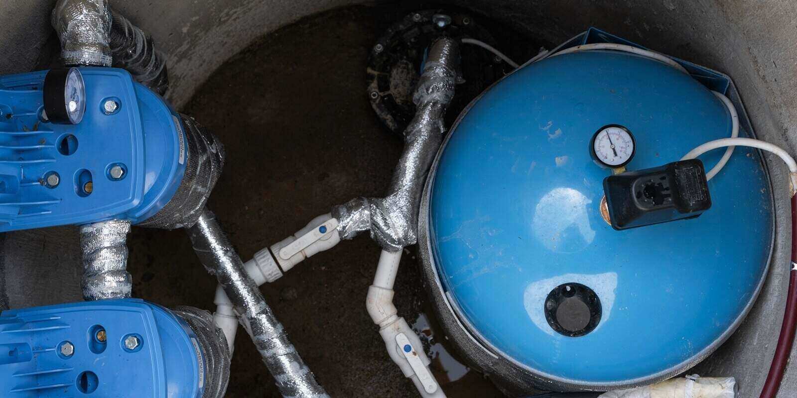 hydropneumatic tank, filtration equipment, plumbing lines, pump