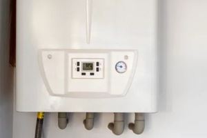 white gas water heater at the kitchen closet